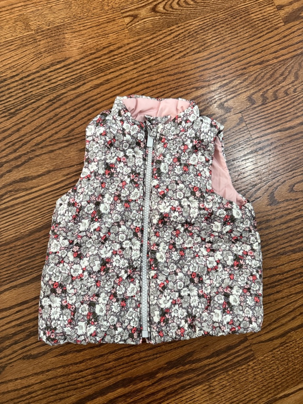 Baby Gap Floral Puffer Vest in Pink and Gray